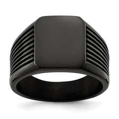 Chisel Stainless Steel Polished Black IP-plated Signet Ring