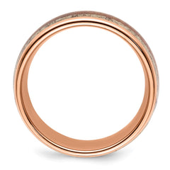 Chisel Stainless Steel Polished Rose IP-plated with Wood and Antler Inlay 8mm Band