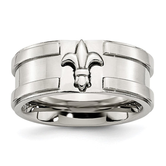 Chisel Stainless Steel Brushed and Polished Fleur de lis 10mm Band