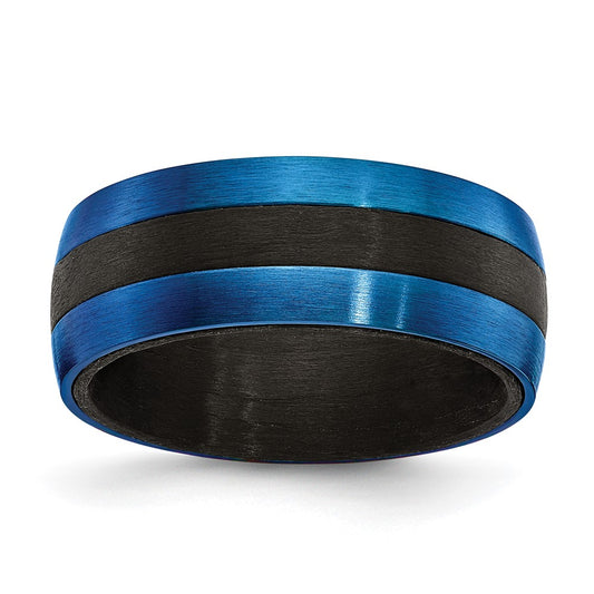 Chisel Black Carbon Fiber with Brushed Blue IP-plated Stainless Steel 8mm Band