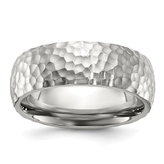 Chisel Stainless Steel Brushed and Polished Hammered 7.5mm Band
