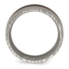 Chisel Damascus Steel Polished with Ebony Wood Inlay 8mm Band