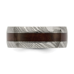 Chisel Damascus Steel Polished with Ebony Wood Inlay 8mm Band