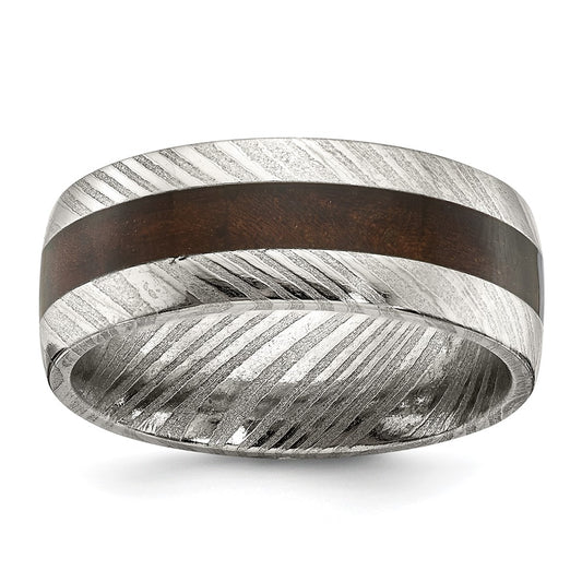 Chisel Damascus Steel Polished with Ebony Wood Inlay 8mm Band
