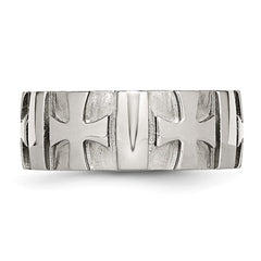 Chisel Stainless Steel Brushed and Polished 3pt Diamond Cross 9mm Band
