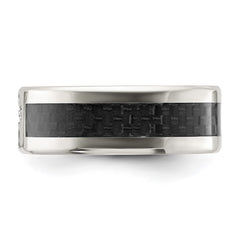Chisel Stainless Steel Polished with Black Carbon Fiber Inlay CZ Cross 8mm Band