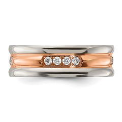 Chisel Stainless Steel Polished Rose IP-plated with CZ 7.00mm Band