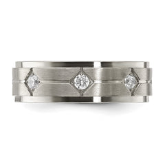 Chisel Stainless Steel Polished with Brushed Center with CZ 7.00mm Band
