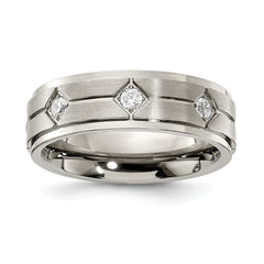 Chisel Stainless Steel Polished with Brushed Center with CZ 7.00mm Band