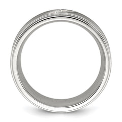 Chisel Stainless Steel Polished with Black Carbon Fiber Inlay and CZ 8mm Band