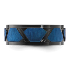 Chisel Stainless Steel Brushed and Polished Black and Blue IP-plated 8mm Band