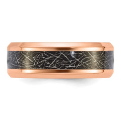 Chisel Stainless Steel Polished Rose IP-plated Synthetic Leather Inlay in Clear Epoxy 8mm Band