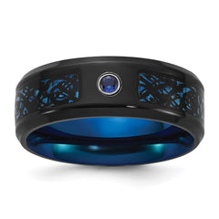 Chisel Stainless Steel Polished Black and Blue IP-plated with CZ Carbon Fiber Inlay in Clear Epoxy 8mm Band