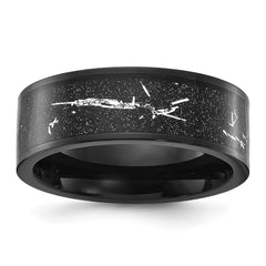 Chisel Stainless Steel Polished Black IP-plated Black and Silver Foil Inlay 8mm Band