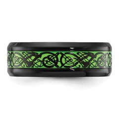 Chisel Stainless Steel Polished Black IP-plated Dragon Design with Green Glow in the Dark Enamel 8mm Band