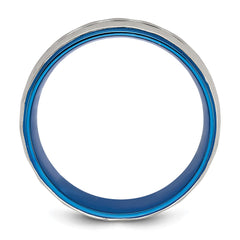 Chisel Stainless Steel Polished and Sand-blasted Faceted Blue IP-plated 8mm Band