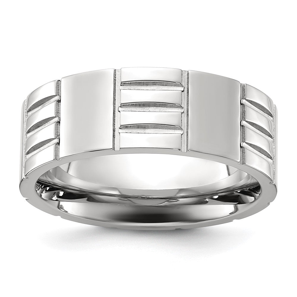 Chisel Stainless Steel Polished and Grooved 8mm Band