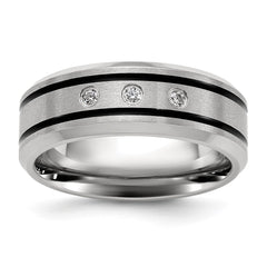 Chisel Stainless Steel Brushed and Polished Enameled with CZ 8mm Band