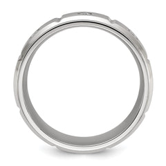 Chisel Stainless Steel Brushed and Polished Grooved with CZ 8mm Band