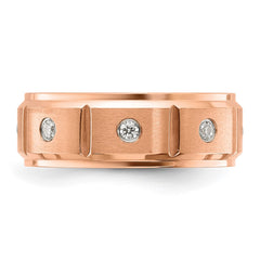 Chisel Stainless Steel Brushed and Polished Rose IP-plated with CZ 8mm Band