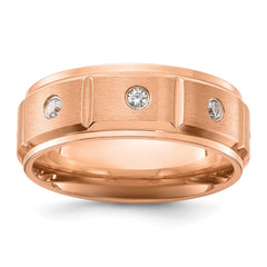 Chisel Stainless Steel Brushed and Polished Rose IP-plated with CZ 8mm Band