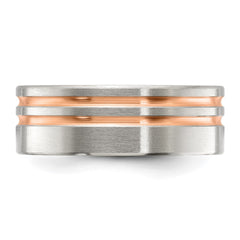 Chisel Stainless Steel Brushed Rose IP-plated Stripes 8mm Band
