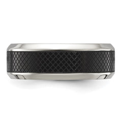 Chisel Stainless Steel Polished with Textured Black IP-plated Center 8mm Band