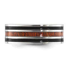 Chisel Stainless Steel Polished with Black Resin and Wood Inlay 8mm Band