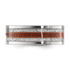 Chisel Stainless Steel Polished with Wood and Imitation Meteorite Inlay 8mm Band