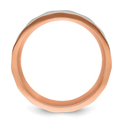 Chisel Stainless Steel Brushed and Polished Faceted Rose IP-plated 8mm Band
