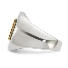 Chisel Stainless Steel Polished with Diamond-cut 14K Gold Accent Cross Oval Signet Ring