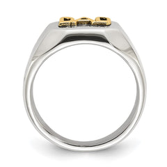 Chisel Stainless Steel Polished with 14K Gold Accent DAD with Black Enamel Signet Ring