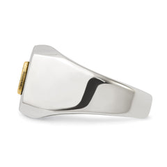 Chisel Stainless Steel Polished with 14K Gold Accent DAD with Black Enamel Signet Ring