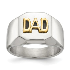 Chisel Stainless Steel Polished with 14K Gold Accent DAD with Black Enamel Signet Ring