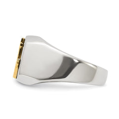 Chisel Stainless Steel Polished with Diamond-cut 14K Gold Accent Anchor with Black Enamel Signet Ring