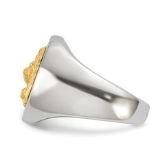 Chisel Stainless Steel Polished with 14K Gold Accent Lion Head Signet Ring