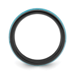 Chisel Stainless Steel Polished Black IP-plated with Imitation Turquoise Inlay 8mm Band