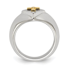 Chisel Stainless Steel Polished with 14K Gold Accent and .01ct. Diamond Cross Signet Ring