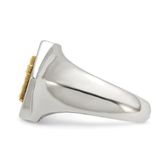 Chisel Stainless Steel Polished with 14K Gold Accent and .01ct. Diamond Cross Signet Ring