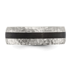 Chisel Stainless Steel Brushed and Hammered Black Carbon Fiber Inlay 7mm Band