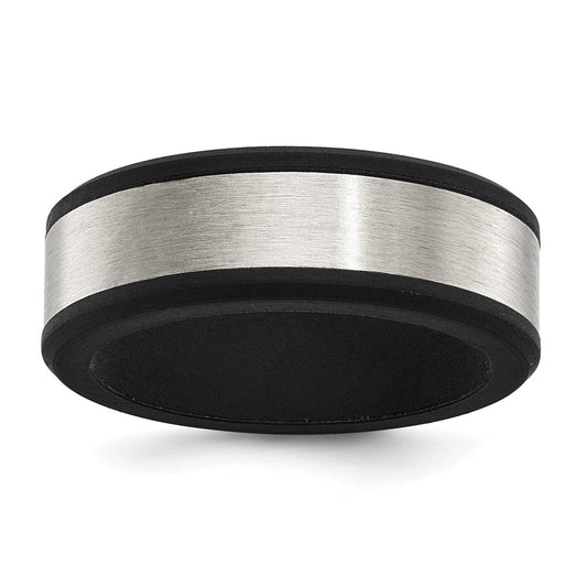 Chisel Stainless Steel Brushed Black Silicone Center 8mm Band
