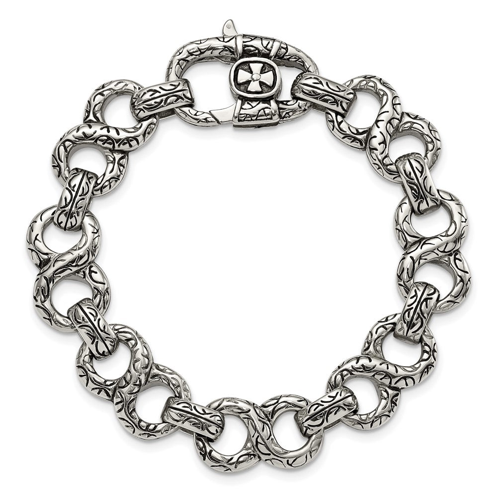 Chisel Stainless Steel Antiqued Polished and Textured 8.5 inch Infinity Symbol Link Bracelet SRB1037-8.5