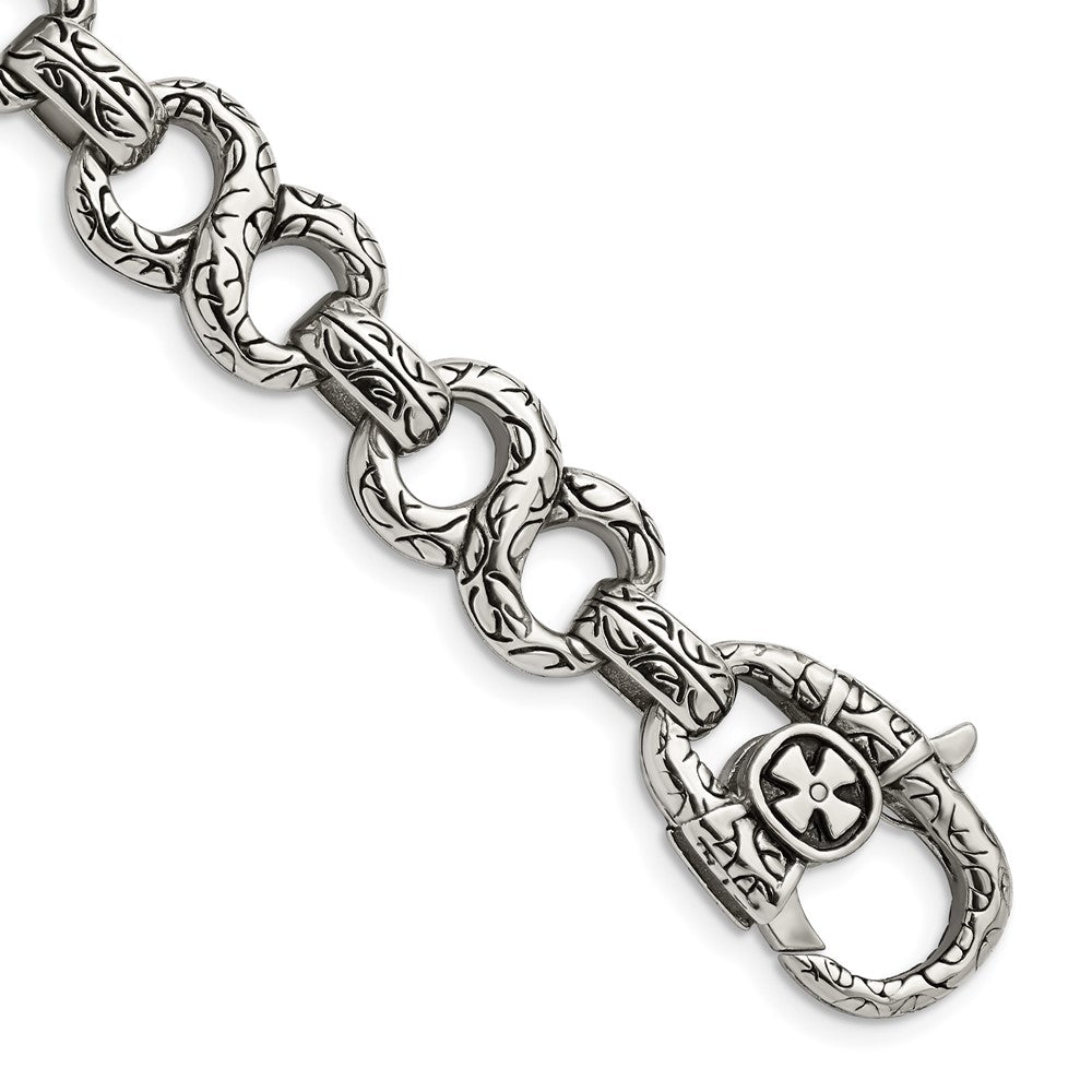 Chisel Stainless Steel Antiqued Polished and Textured 8.5 inch Infinity Symbol Link Bracelet SRB1037-8.5