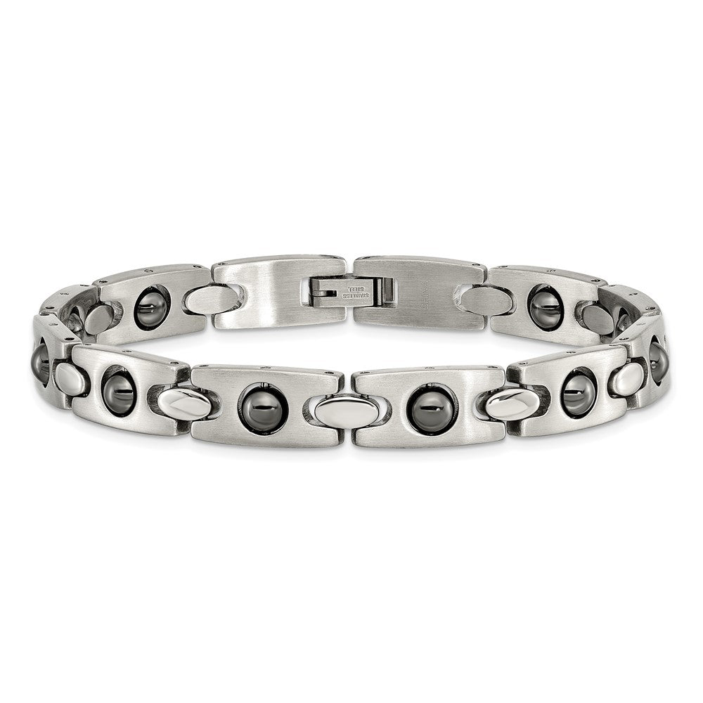Chisel Stainless Steel Brushed and Polished with Magnetic Ball Accent 8.5 inch Link Bracelet SRB105-8.5