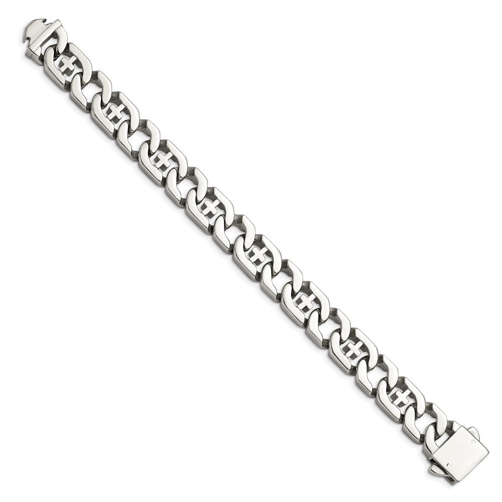 Chisel Stainless Steel Polished Crosses 8.5 inch Link Bracelet SRB1061-8.5