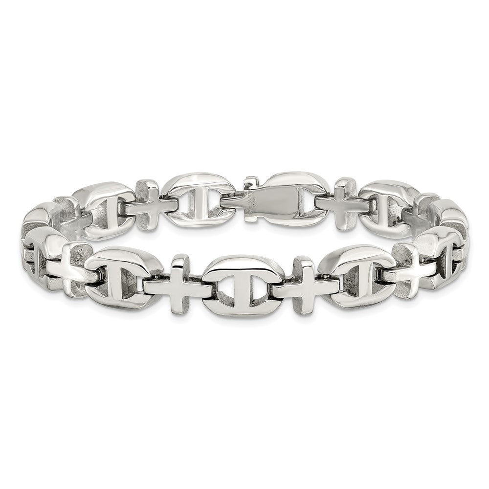 Chisel Stainless Steel Polished 8.5 inch Cross Link Bracelet SRB1102-8.5