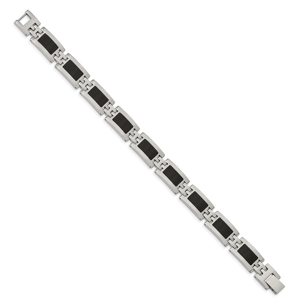 Chisel Stainless Steel Polished with Black Enamel 9 inch Link Bracelet SRB112-9