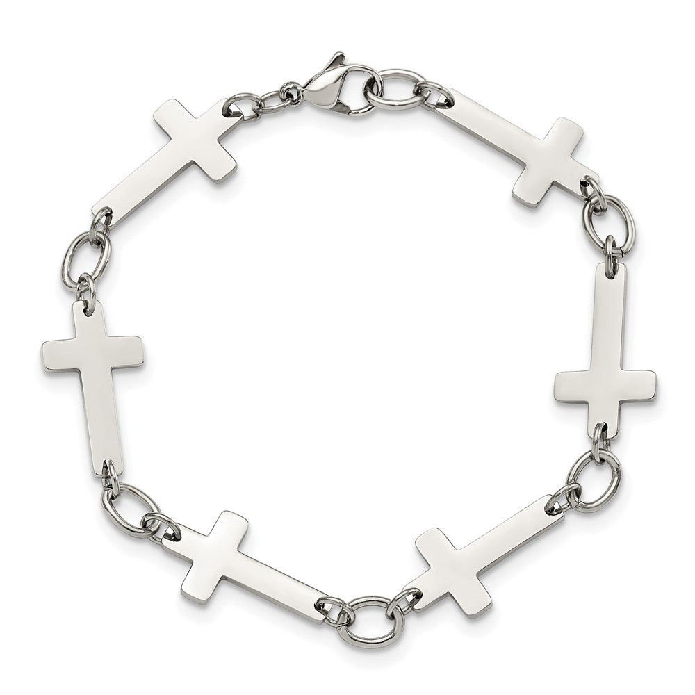 Chisel Stainless Steel Polished 8 inch Sideways Cross Link Bracelet SRB1129-8