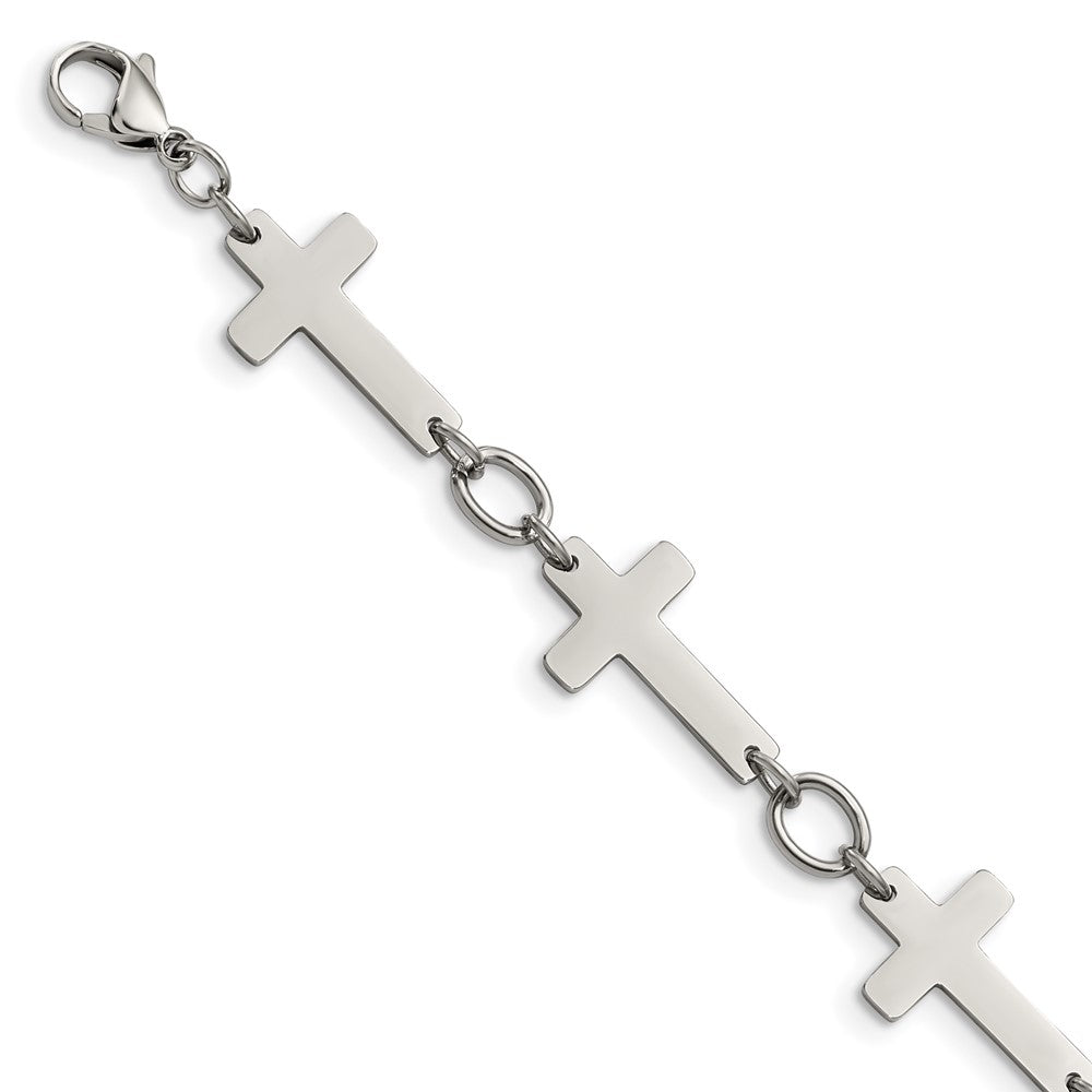 Chisel Stainless Steel Polished 8 inch Sideways Cross Link Bracelet SRB1129-8