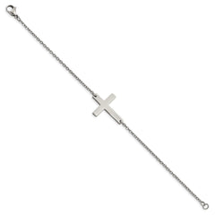 Chisel Stainless Steel Polished Sideways Cross 7.25 inch Bracelet SRB1130-7.25